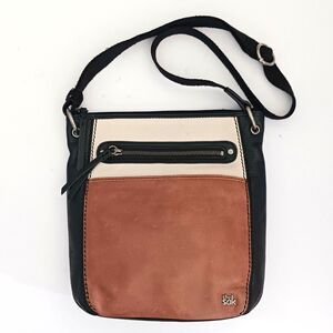 The Sak Laurel Crossbody Bag Colorblock Tri Color Pebble Leather Blk/Brown/Ivory